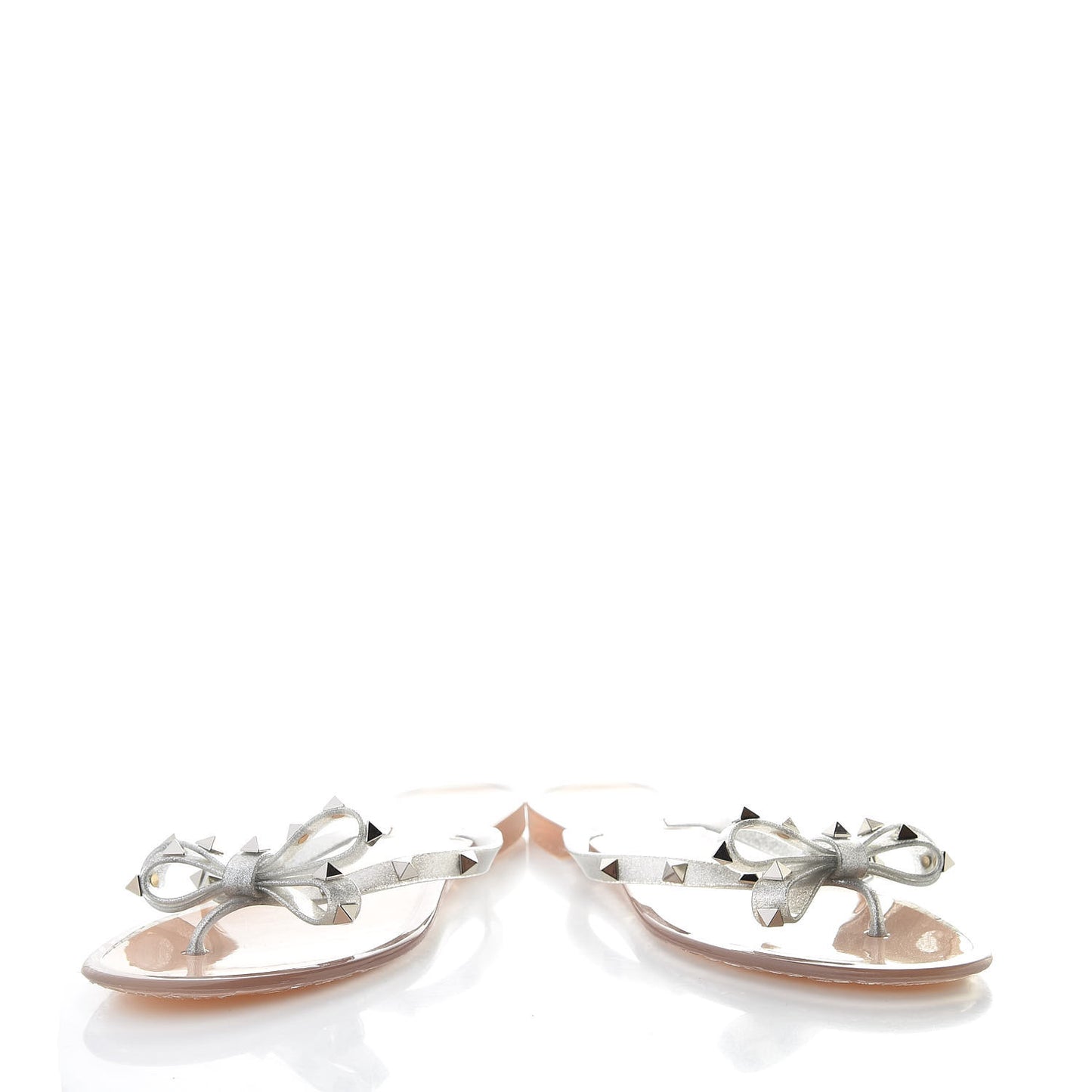 PVC Jelly Glitter Rockstud Bow Thong Sandals 40 Silver