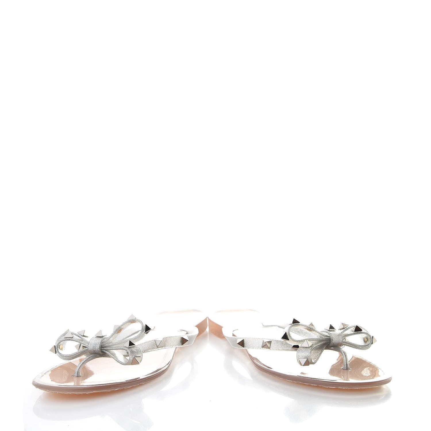 Valentino Garavani PVC Jelly Glitter Rockstud Bow Thong Sandals 40 Silver 6 of 9