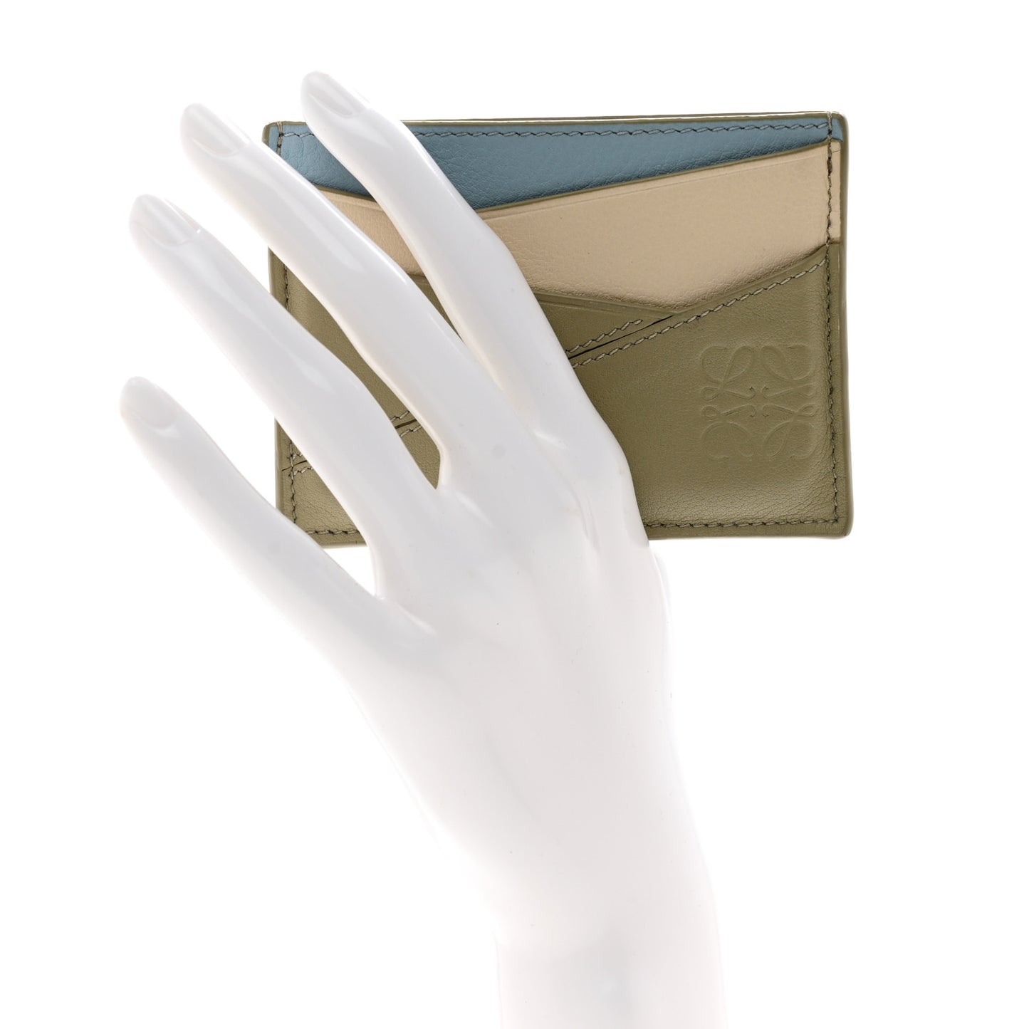 Calfskin Puzzle Colorblock Card Holder Dusty Blue Sage Green Angora