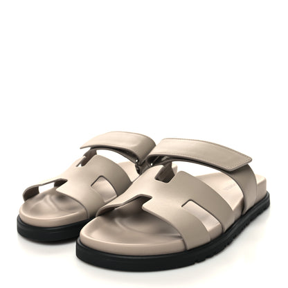 Hermes Calfskin Womens Chypre Sandals 37 Beige Mastic 3 of 9