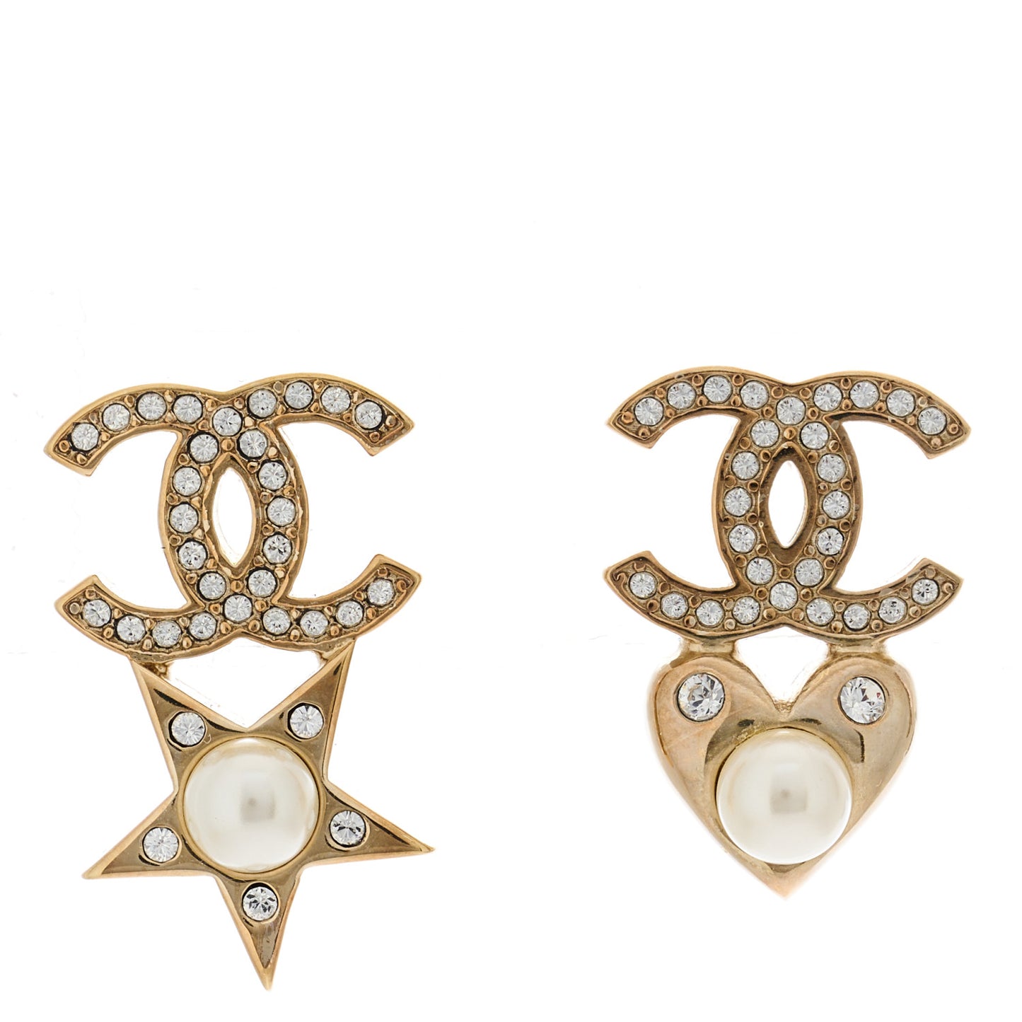 Crystal Pearl Charming Winter CC Star Heart Earrings Gold