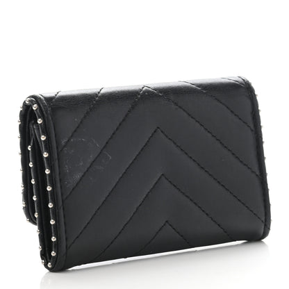 Chanel Lambskin Chevron Quilted Studded Flap Card Holder Black 3 of 12