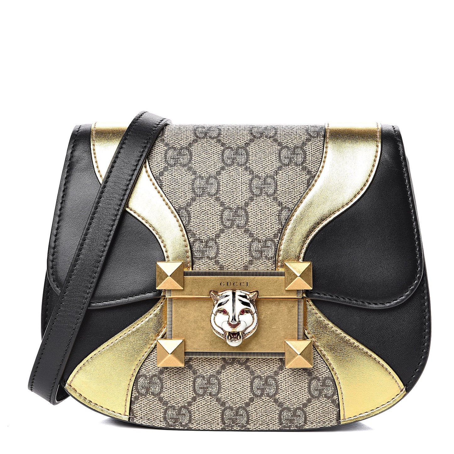 GG Supreme Monogram Small Osiride Shoulder Bag Black Gold