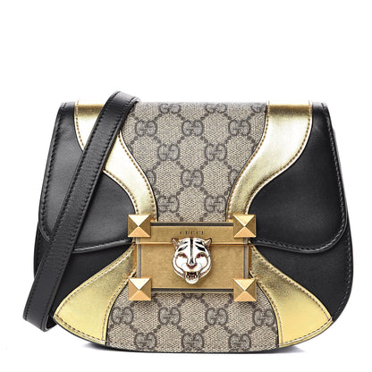 Gucci GG Supreme Monogram Small Osiride Shoulder Bag Black Gold 1 of 13
