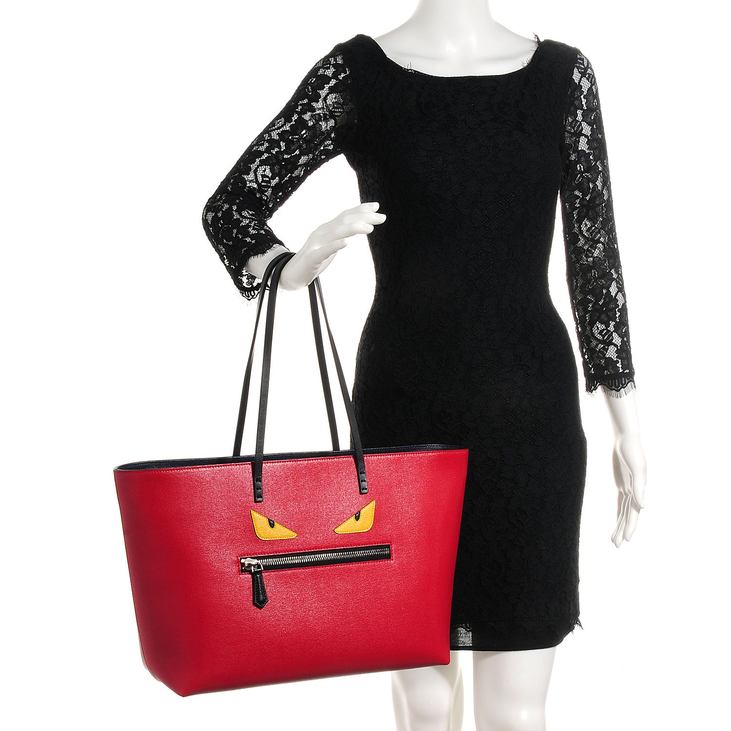 Fendi Vitello Elite Cuoio Monster Buggies Medium Roll Tote Mattone Black Multicolor Lavagna 2 of 9