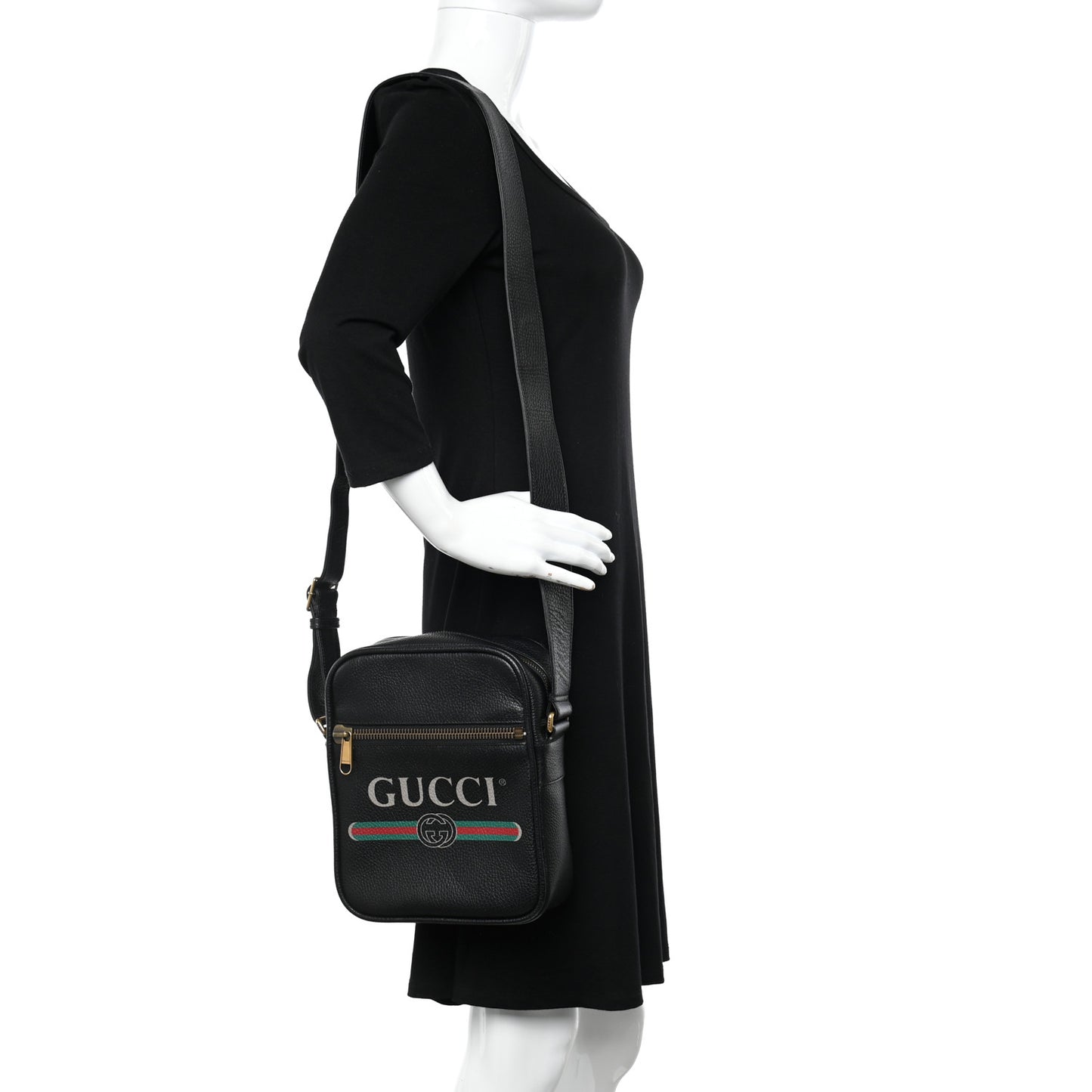 Grained Calfskin Logo Messenger Bag Black