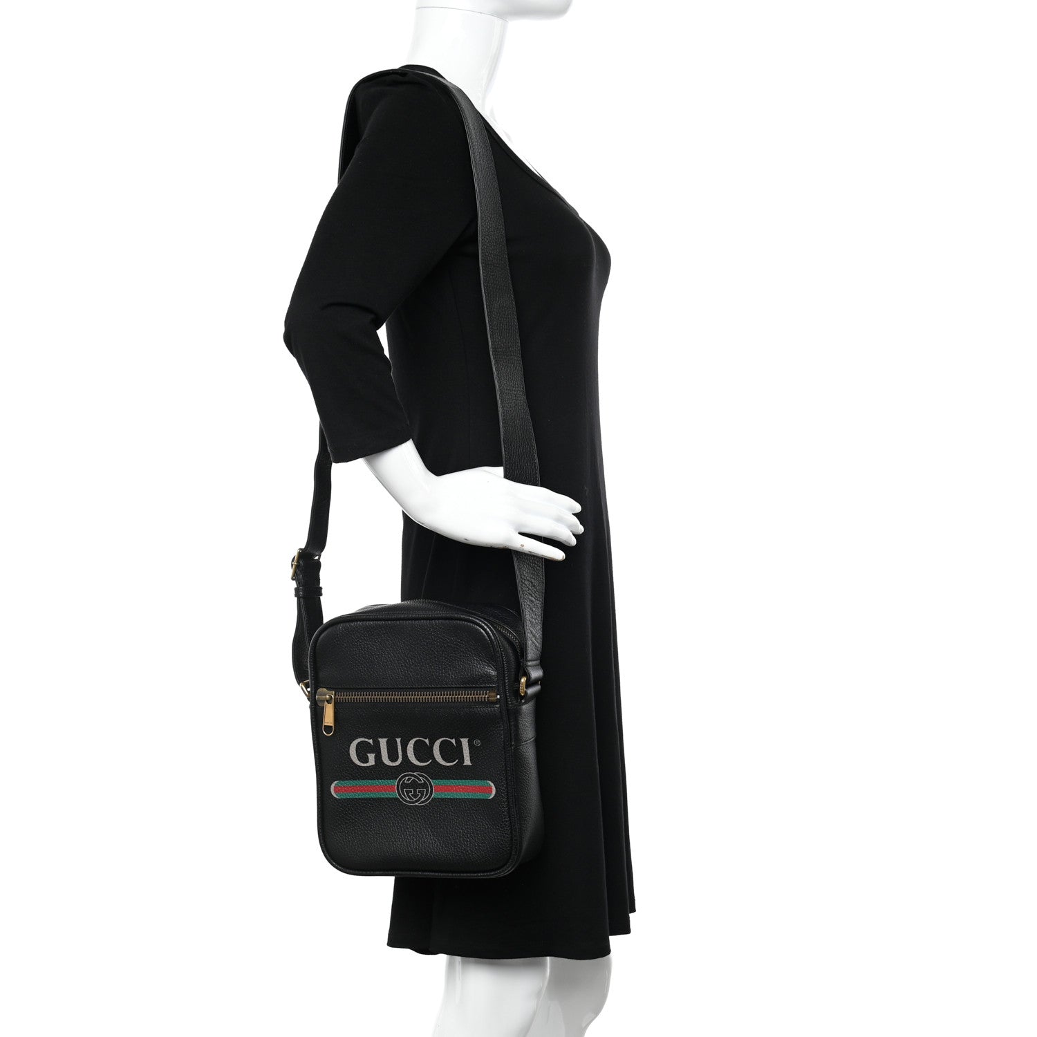 Gucci Grained Calfskin Logo Messenger Bag Black 2 of 12