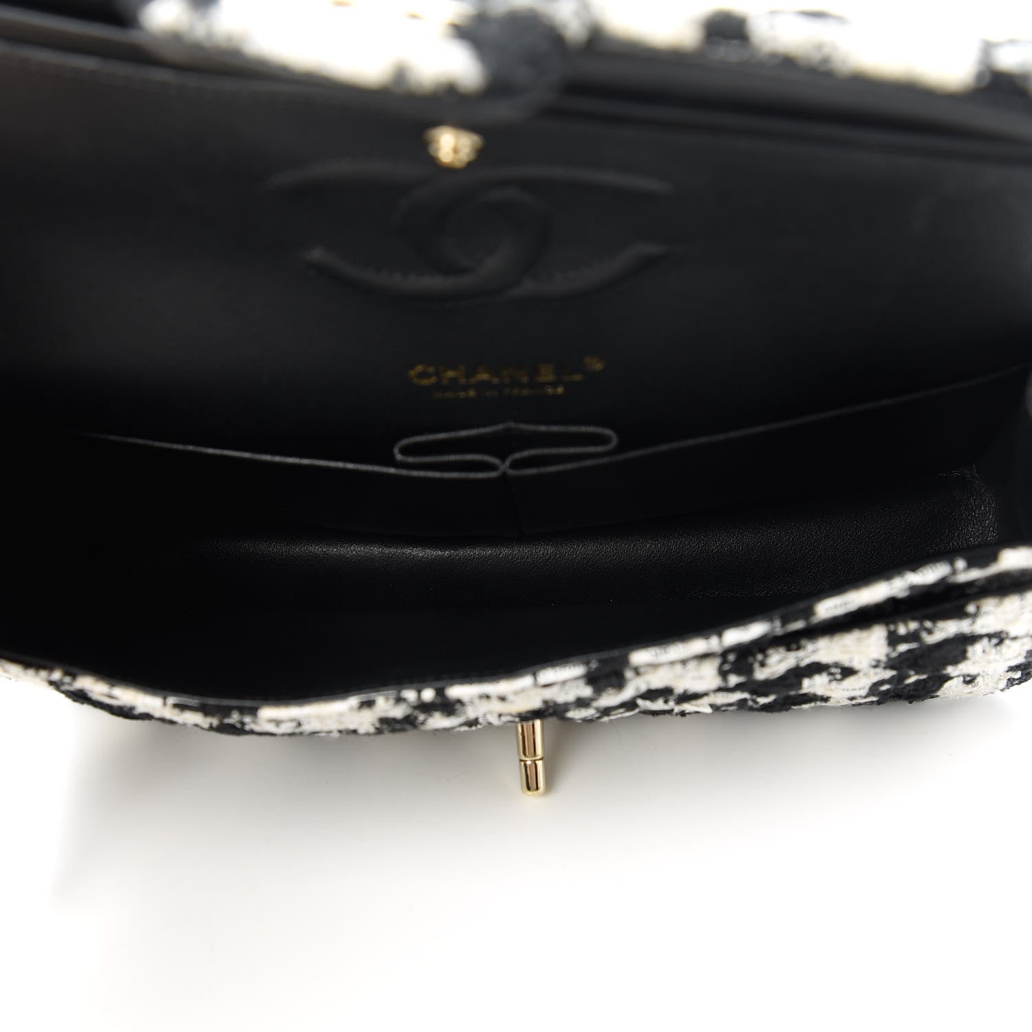Chanel Tweed Quilted Medium Double Flap Black Ecru White 5 of 11