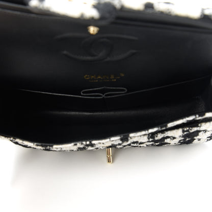 Chanel Tweed Quilted Medium Double Flap Black Ecru White 5 of 11