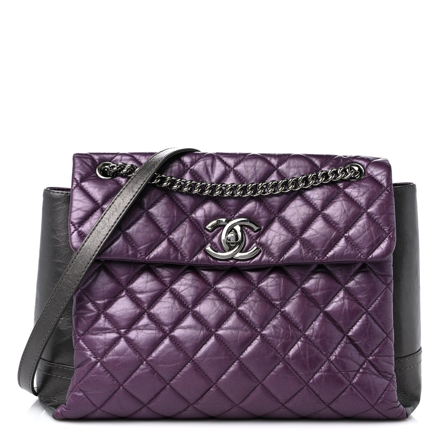Metallic Calfskin Medium Lady Pearly Flap Dark Purple