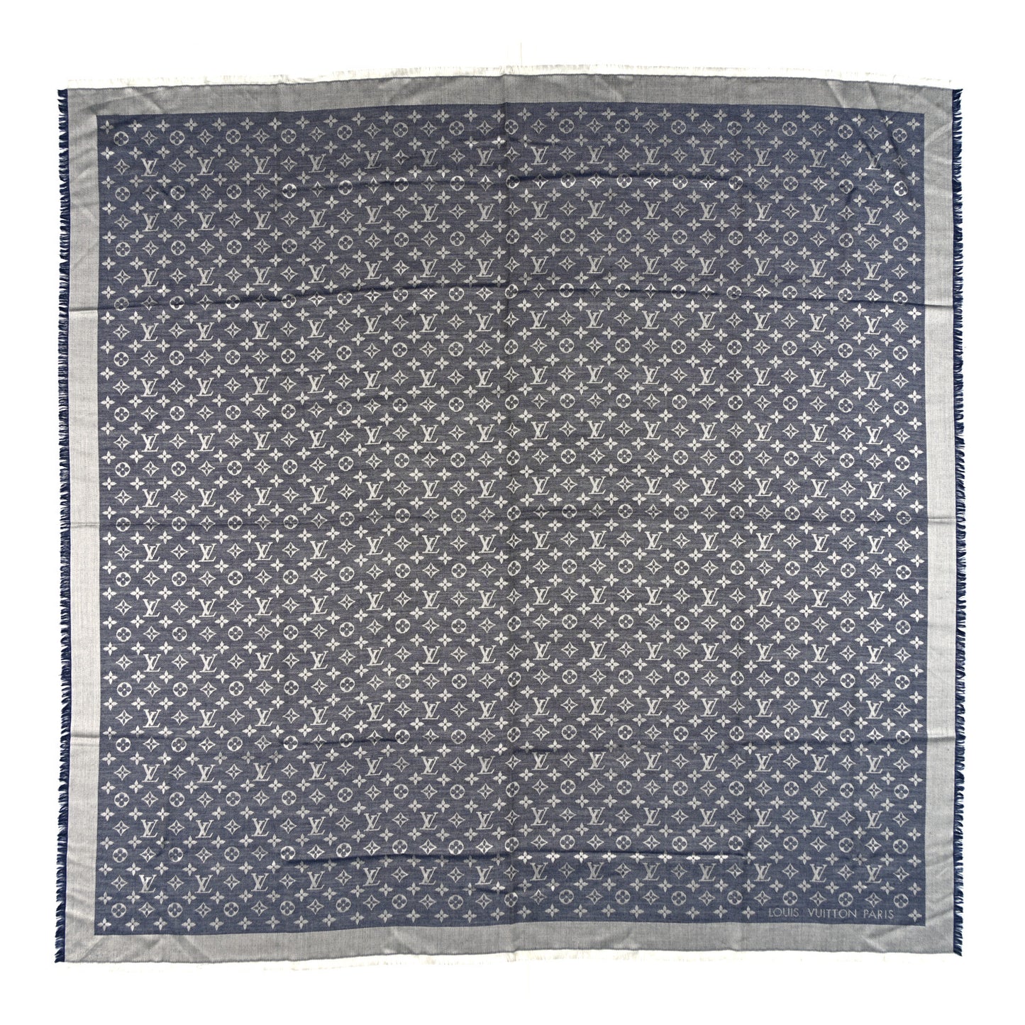 Silk Wool Monogram Denim Shawl Blue