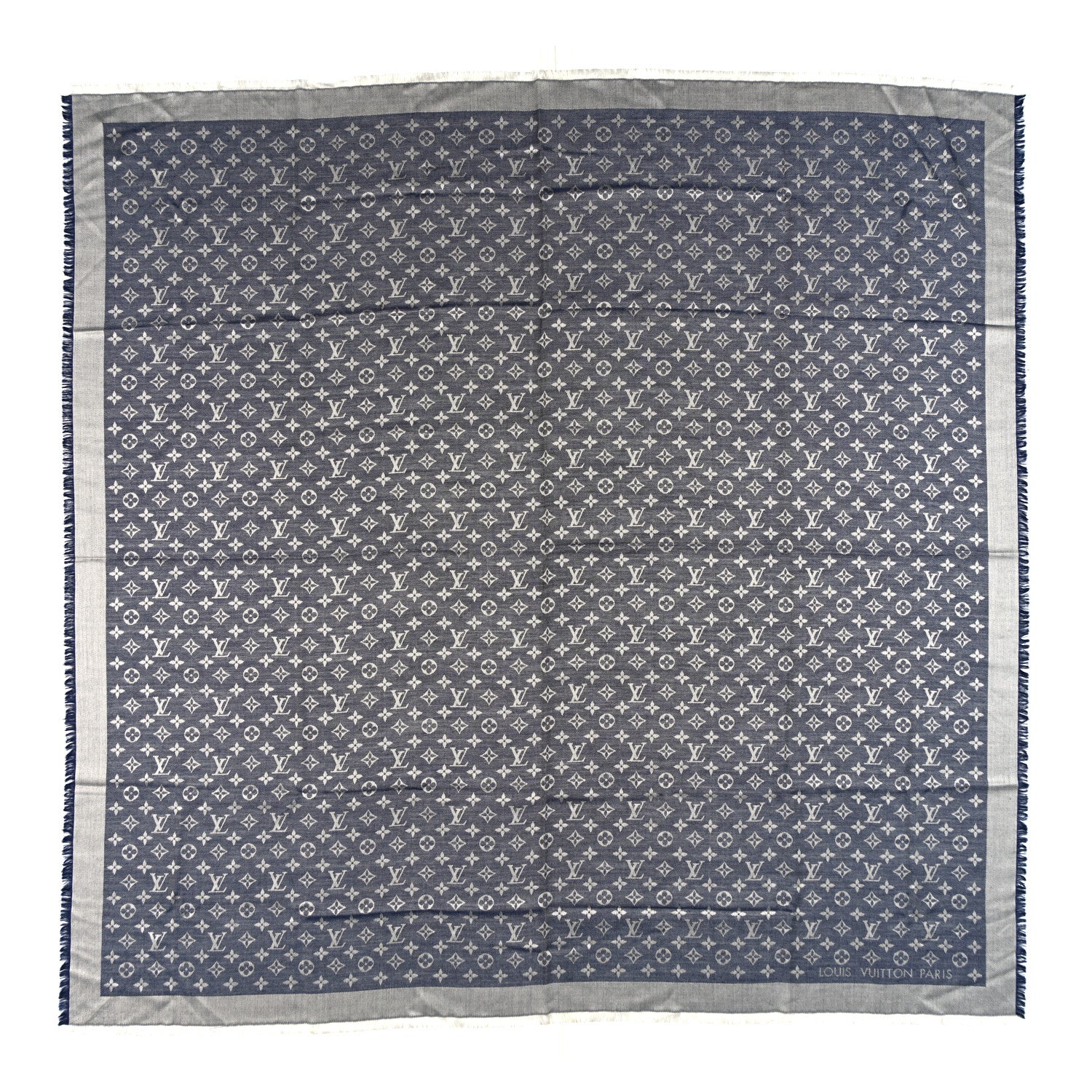 Louis Vuitton Silk Wool Monogram Denim Shawl Blue 1 of 3