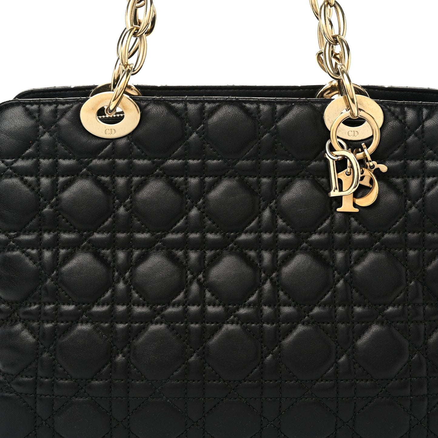 Lambskin Cannage Small Dior Soft Zipped Shopping Tote Black