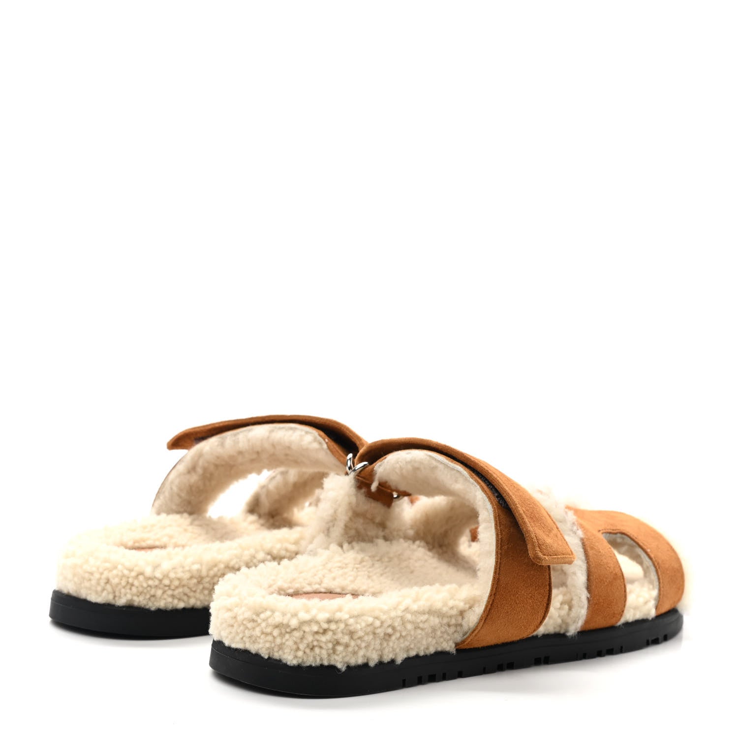 Hermes Suede Goatskin Woolskin Womens Chypre Sandals 37 Naturel Ecru 4 of 8