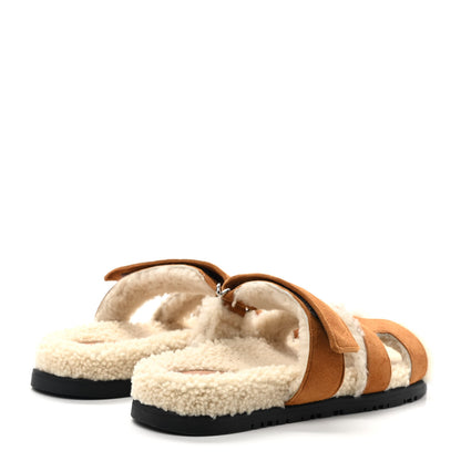Hermes Suede Goatskin Woolskin Womens Chypre Sandals 37 Naturel Ecru 4 of 8