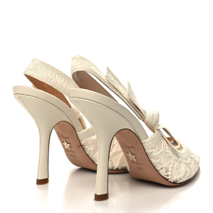 Christian Dior Mesh Embroidered J'Adior Slingback 100mm Pumps 38.5 Ivory 4 of 8