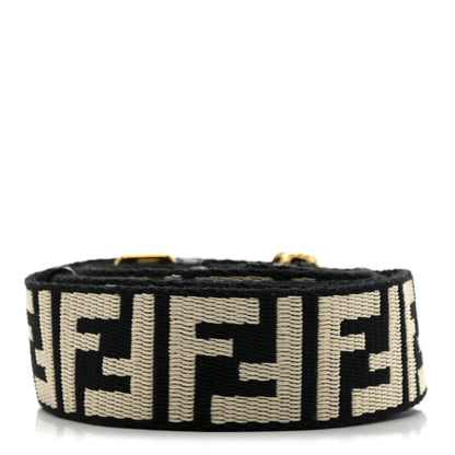 Fendi Jacquard Ribbon Vitello King FF Bi-Color Intreccio Adjustable Strap You Black White 2 of 4