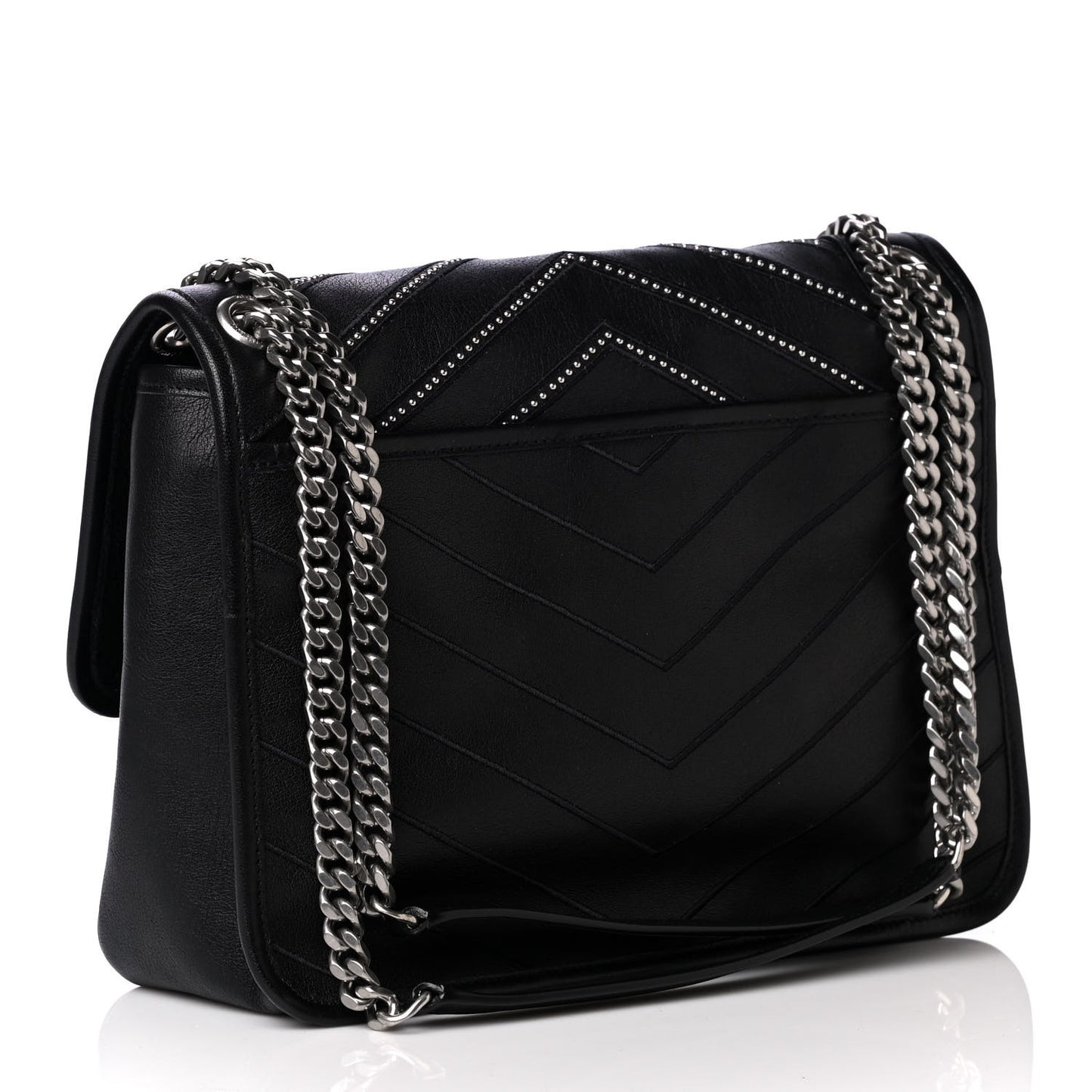 Calfskin Matelasse Monogram Microstud Medium Niki Chain Satchel Black