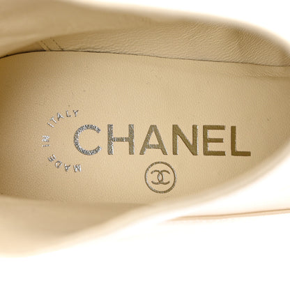 Chanel Lambskin Patent Calfskin Pearl Cap Toe Short Boots 38 Ivory Black 7 of 9