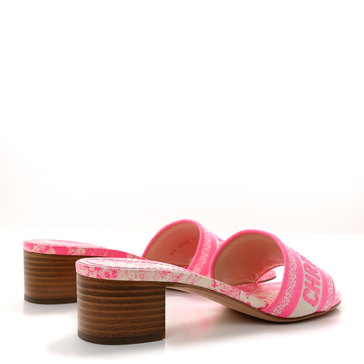 Cotton Toile de Jouy Embroidered Dway 55mm Slide Sandals 37 Off White Pink
