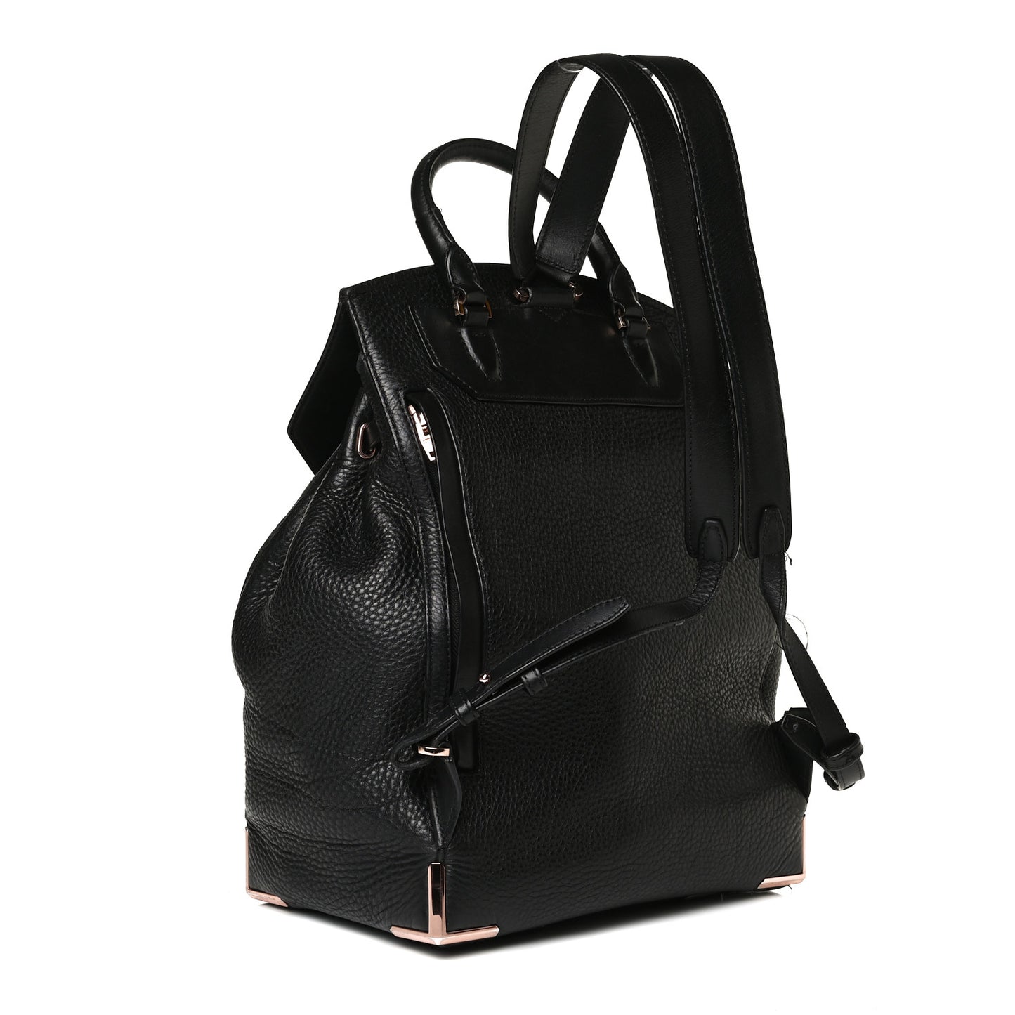 Pebbled Calfskin Prisma Skeletal Backpack Black Rose Gold Hardware