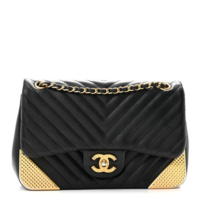 Chanel Calfskin Chevron Quilted Mini Rock The Corner Flap Black 1 of 13