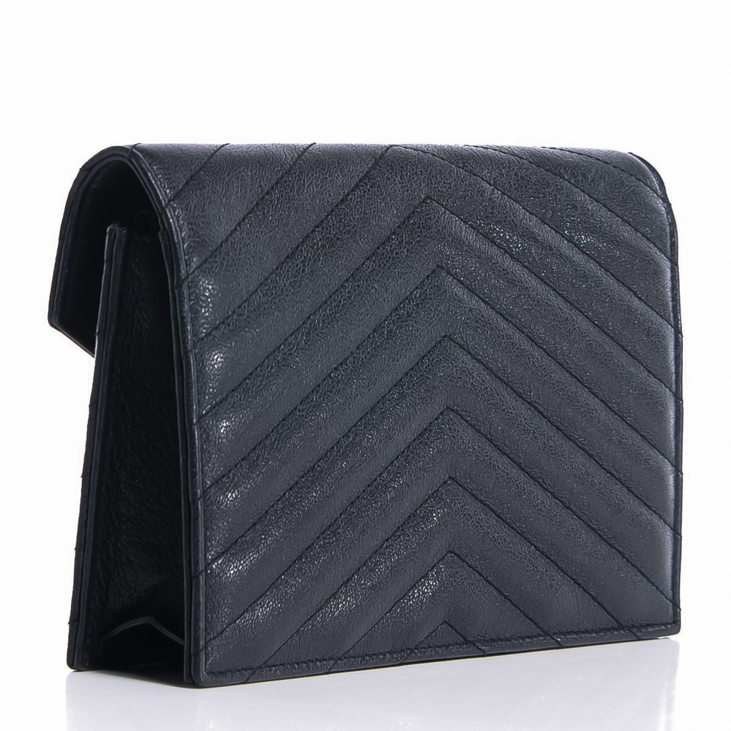 Saint Laurent Calfskin Matelasse Chevron Monogram Chain Wallet Black 3 of 8