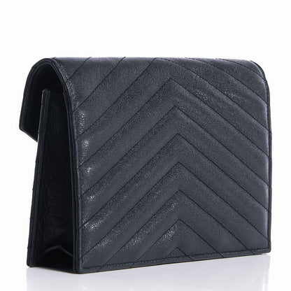 Saint Laurent Calfskin Matelasse Chevron Monogram Chain Wallet Black 3 of 8