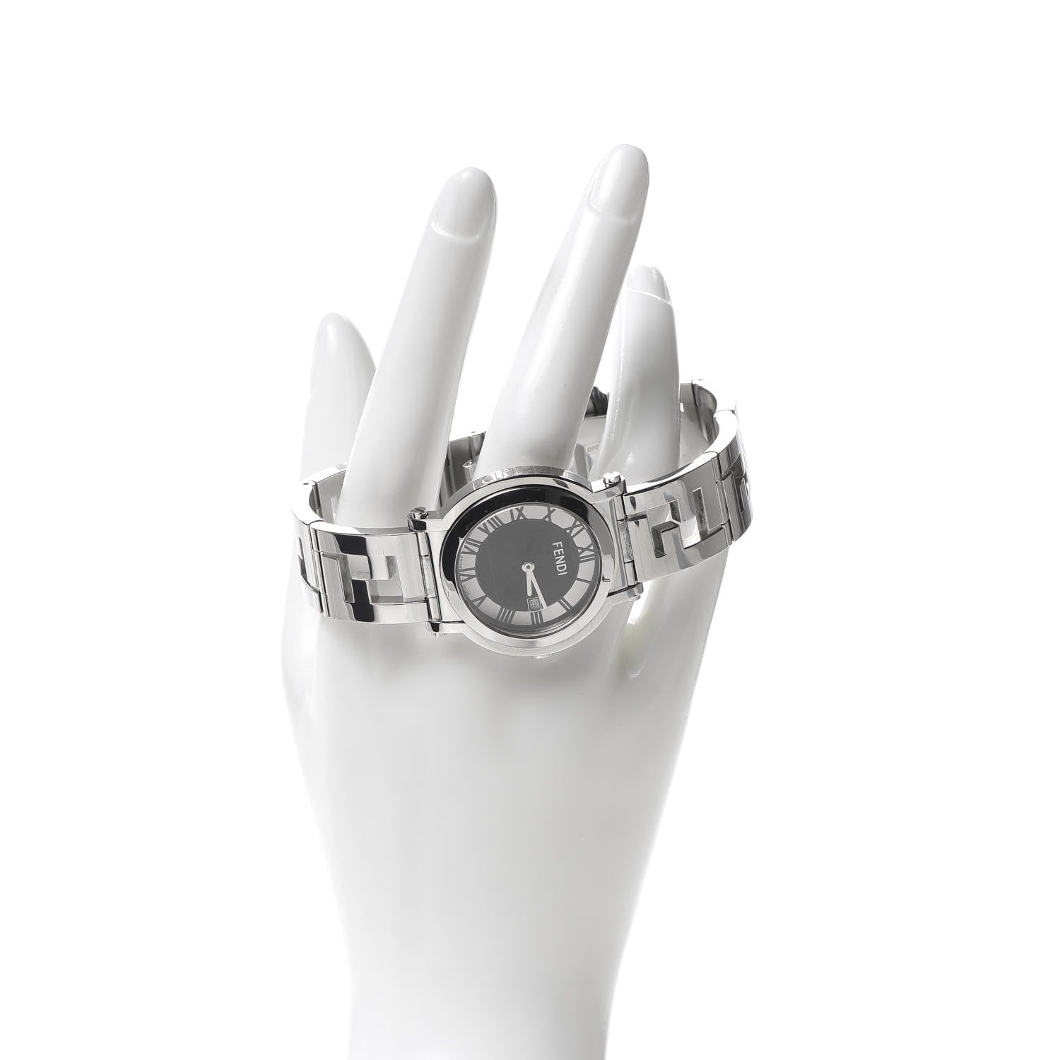 Fendi Stainless Steel 38mm Round Quadro Quartz Watch Black 2 of 7