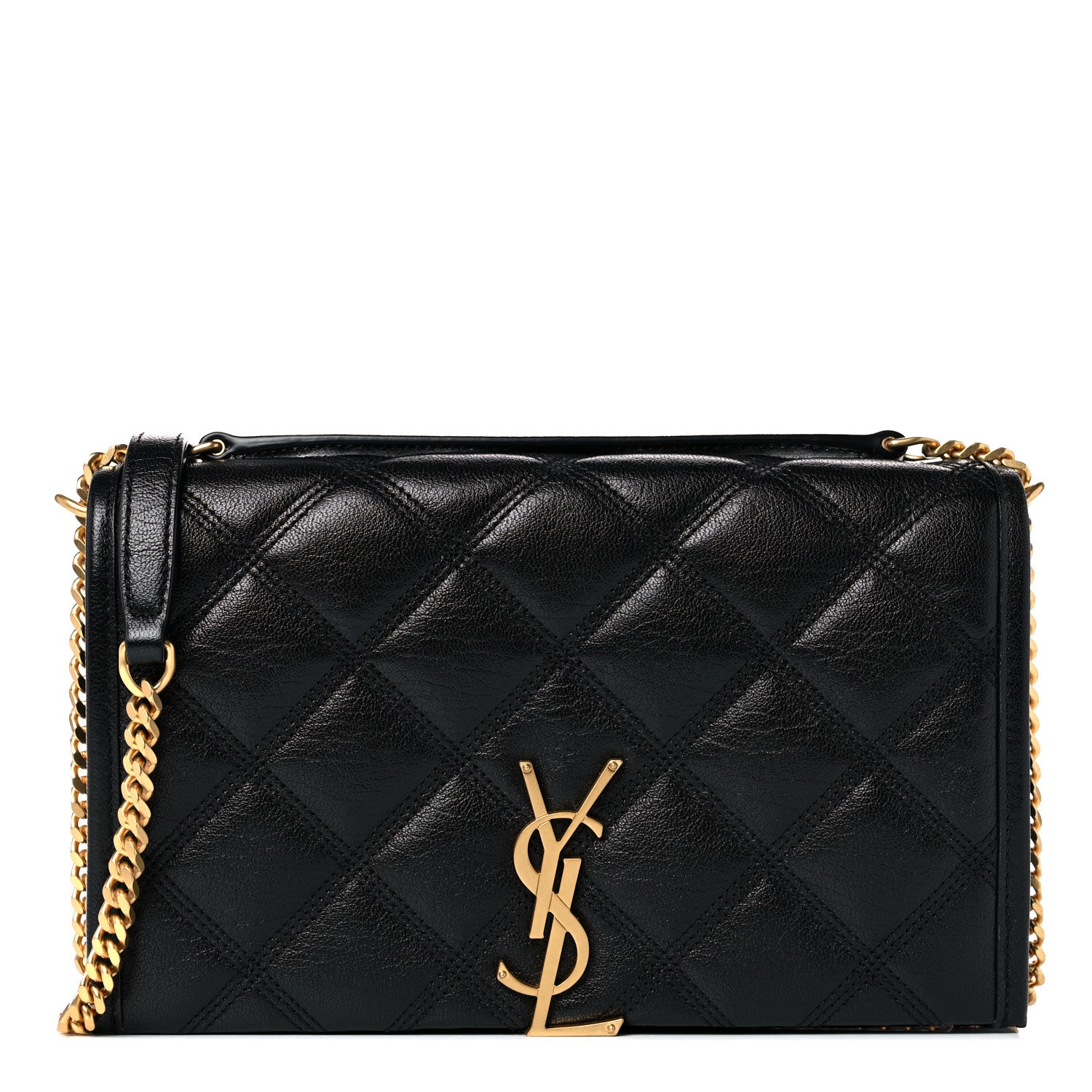 Saint Laurent Lambskin Diamond Quilted Becky Chain Wallet Black 1 of 9