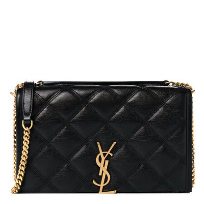 Saint Laurent Lambskin Diamond Quilted Becky Chain Wallet Black 1 of 9