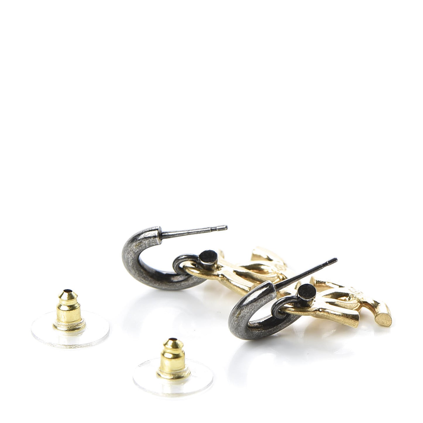 Metal Drop CC Earrings Ruthenium Gold