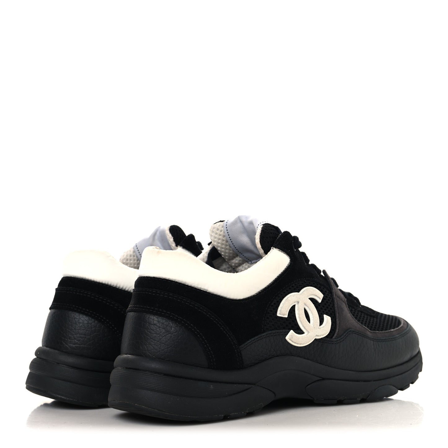 Mesh Suede Grained Calfskin Womens CC Sneakers 41 Black White