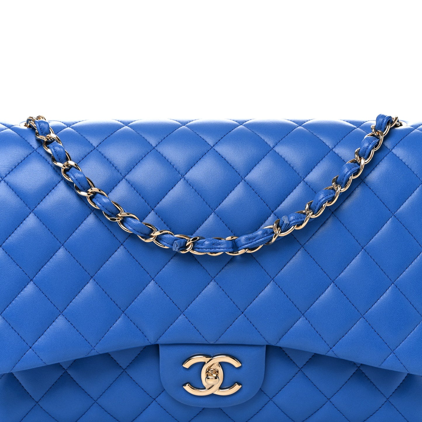 Lambskin Quilted Maxi Double Flap Blue