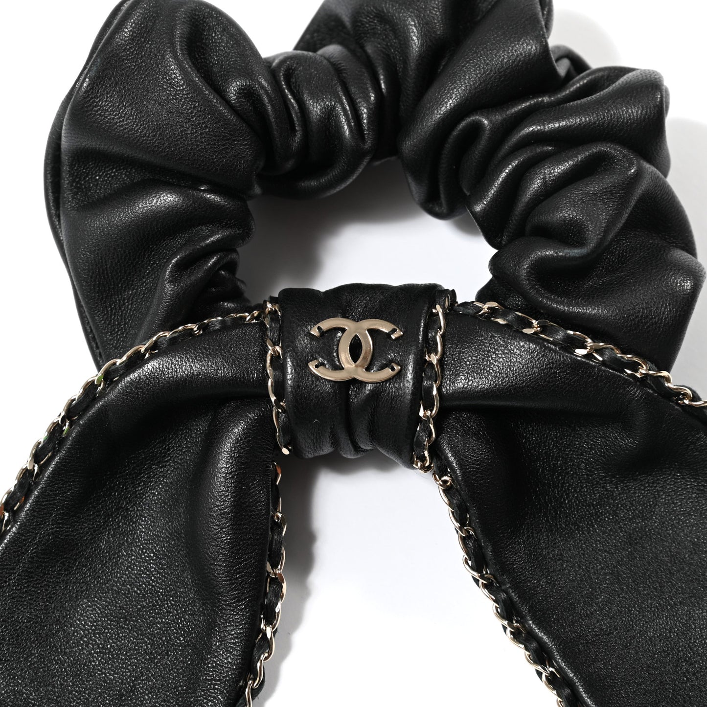 Lambskin Chain CC Hair Bow Tie Black Gold