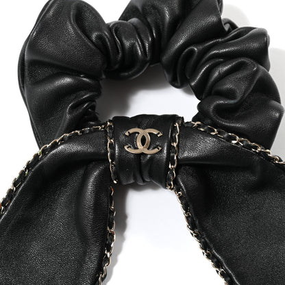 Chanel Lambskin Chain CC Hair Bow Tie Black Gold 3 of 4