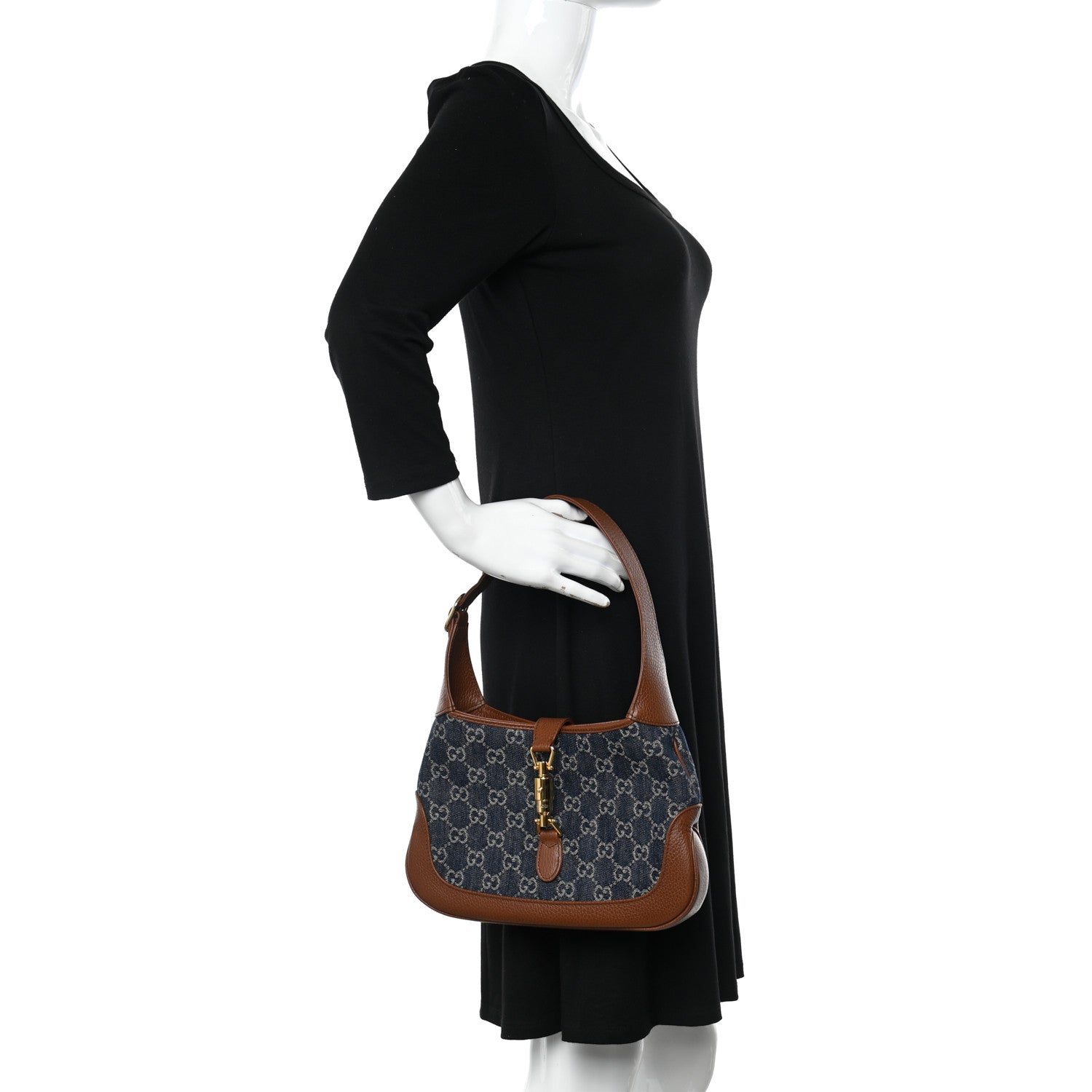 Gucci New Denim GG Monogram Calfskin Small Jackie 1961 Hobo Blue Tea Cuir 2 of 8