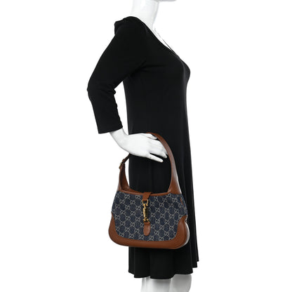 Gucci New Denim GG Monogram Calfskin Small Jackie 1961 Hobo Blue Tea Cuir 2 of 8