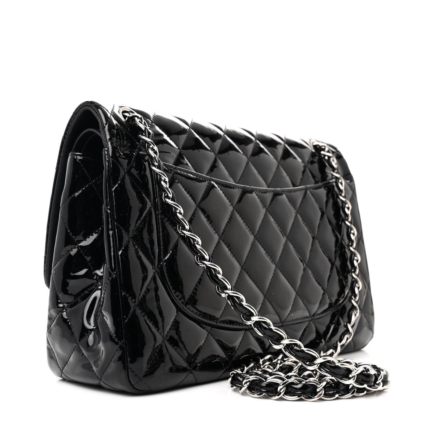 Patent Quilted Jumbo Double Flap Black