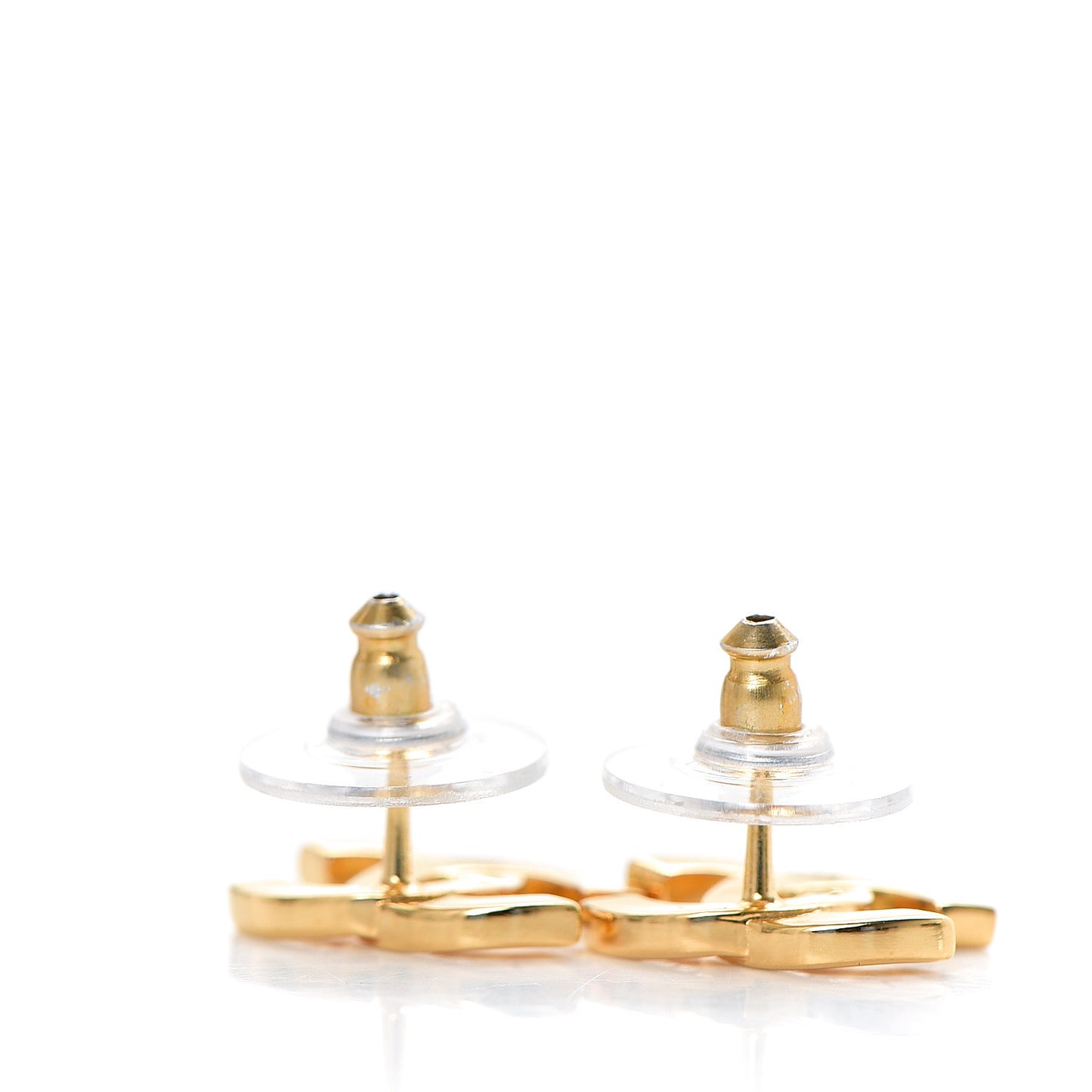 Metal CC Paris Button Stud Earrings Gold