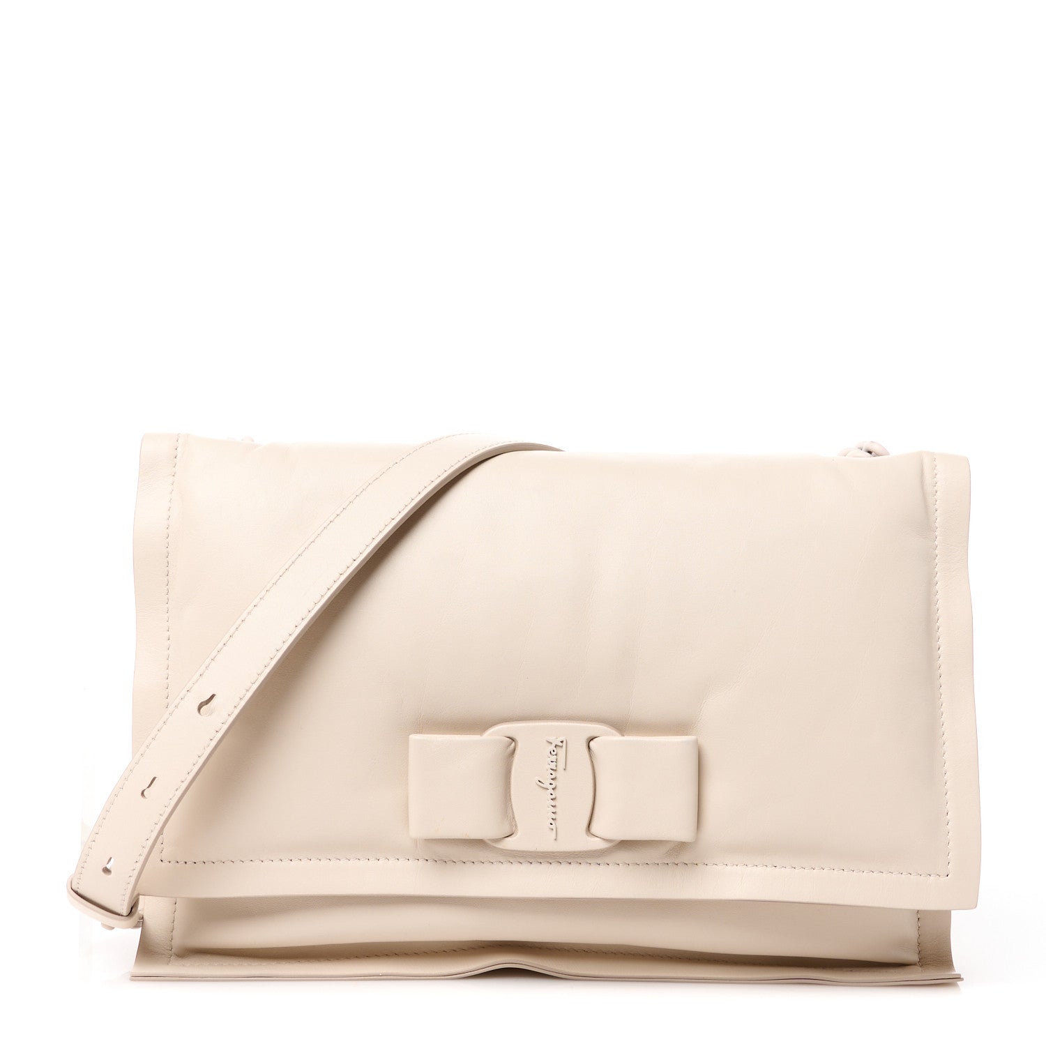 Salvatore Ferragamo Calfskin Small Viva Bow Shoulder Bag Bone 1 of 12