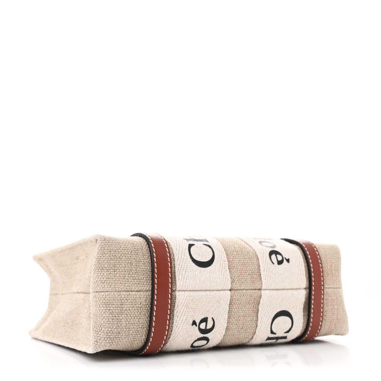 Chloe Cotton Calfskin Mini Woody Ribbon Tote White Brown 4 of 10