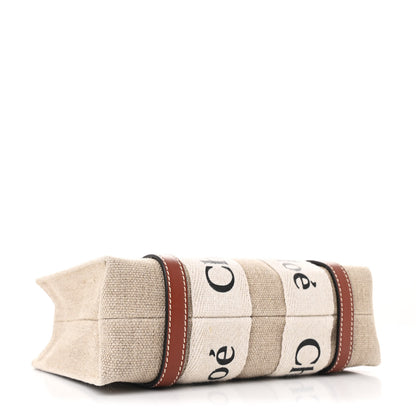 Chloe Cotton Calfskin Mini Woody Ribbon Tote White Brown 4 of 10