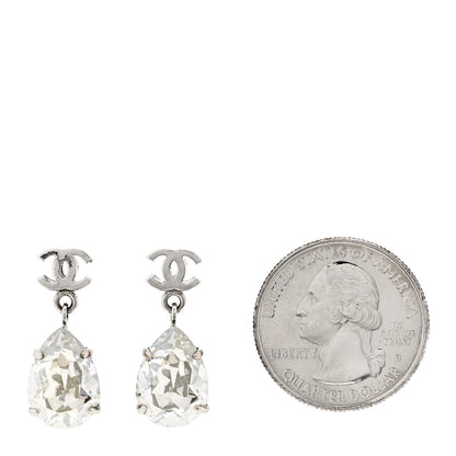 Chanel Crystal CC Tear Drop Earrings Silver 2 of 4