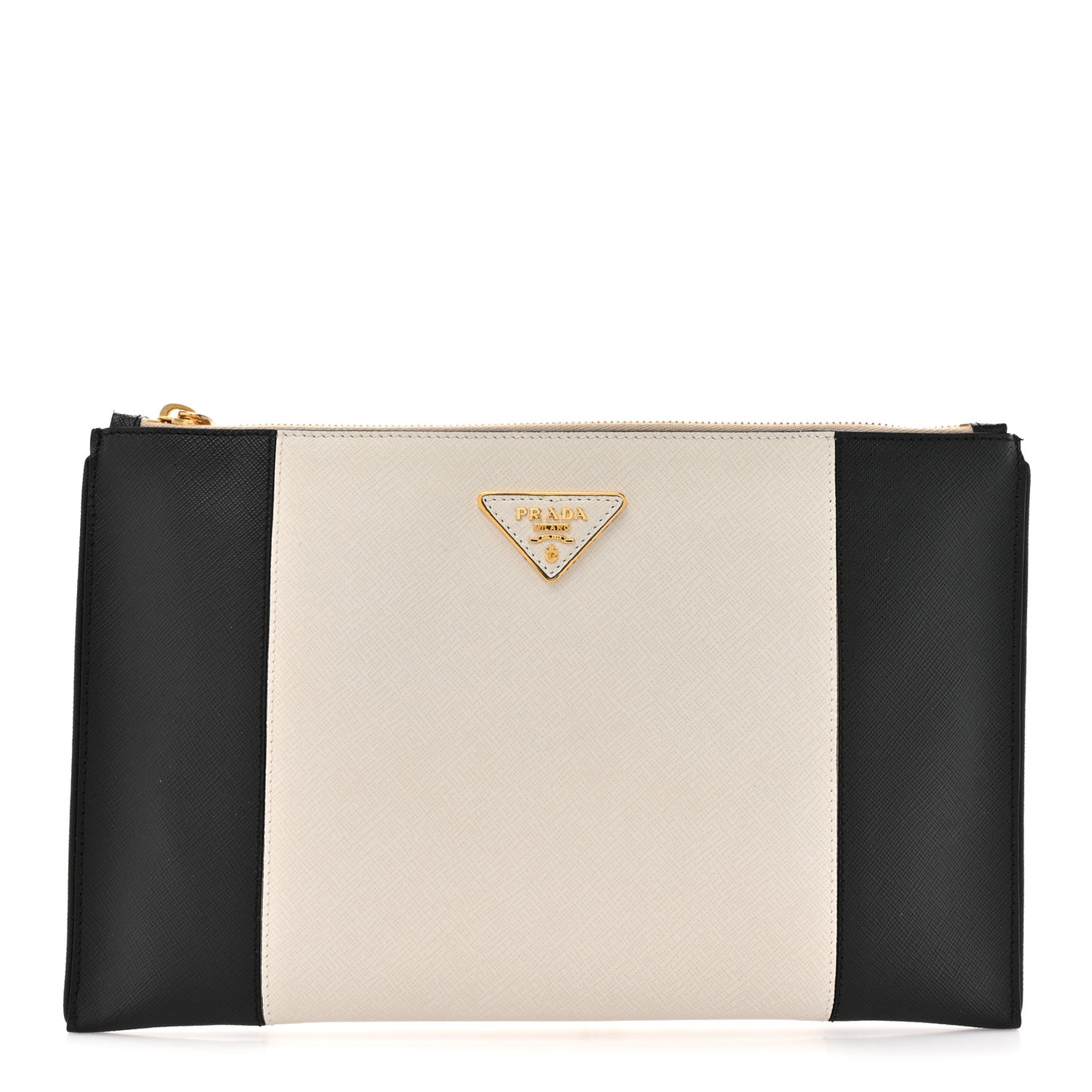 Saffiano Lux Colorblock Clutch Black Talco