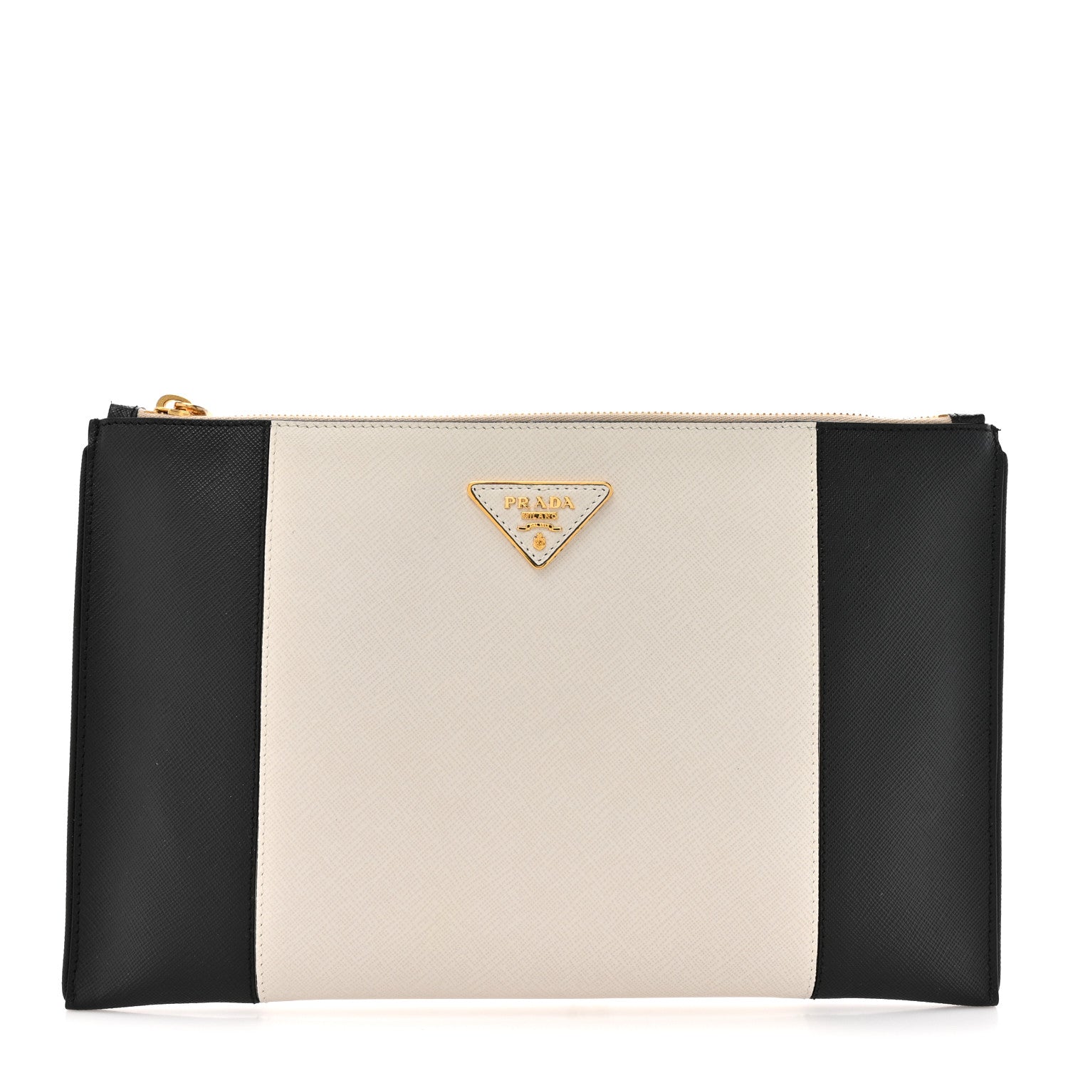 Prada Saffiano Lux Colorblock Clutch Black Talco 1 of 9