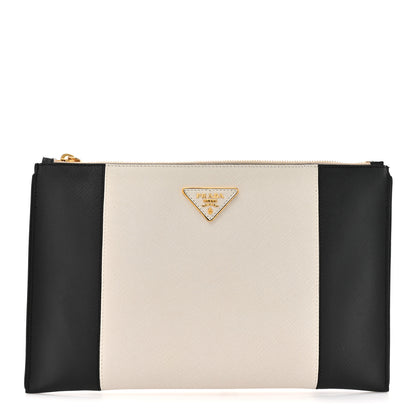 Prada Saffiano Lux Colorblock Clutch Black Talco 1 of 9