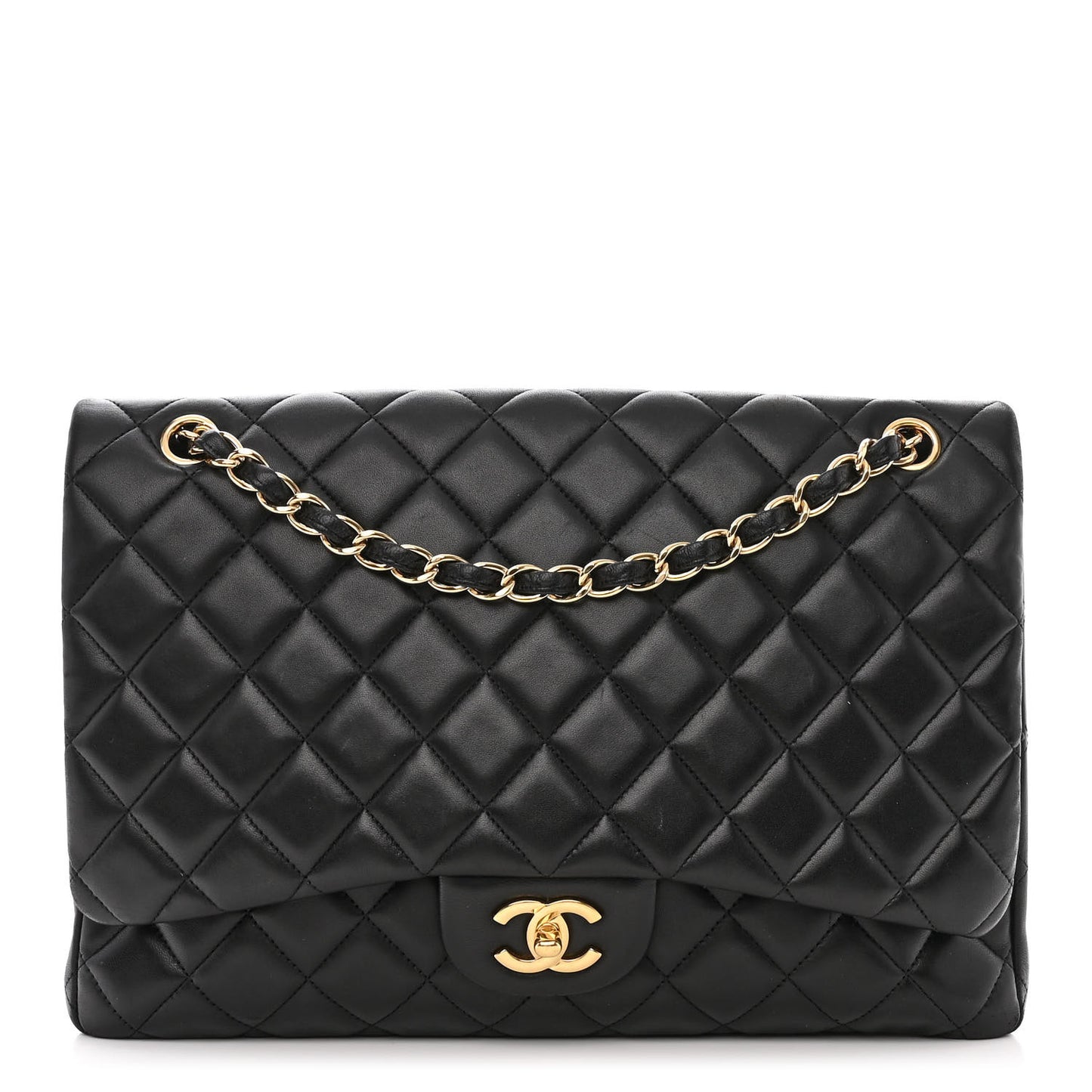 Lambskin Quilted Maxi Single Flap Black