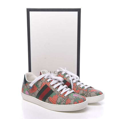 Gucci GG Supreme Monogram Strawberry Web Womens Ace Sneakers 36.5 Beige Multicolor Red Green 12 of 12