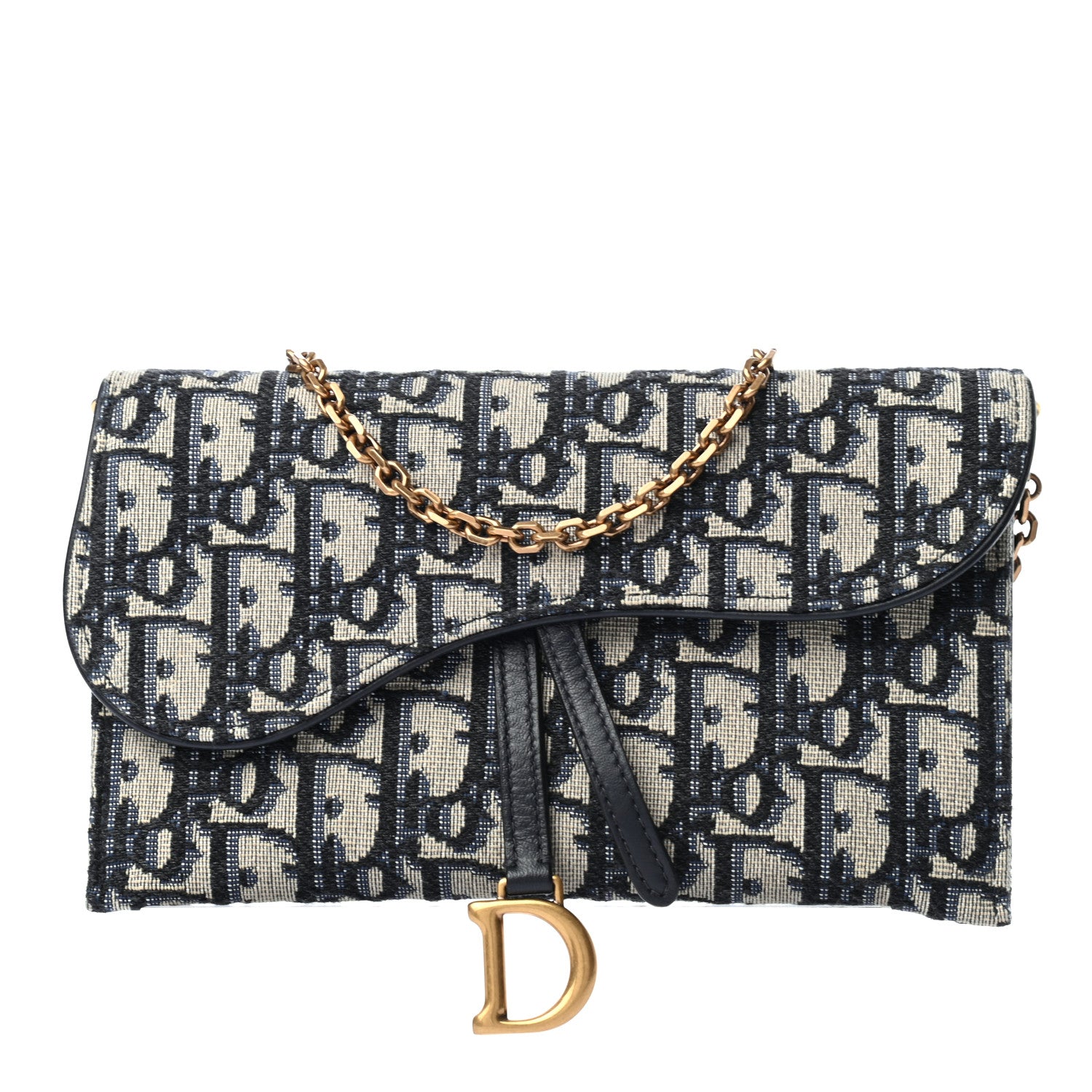 Christian Dior Oblique Saddle Chain Long Wallet Blue 1 of 7
